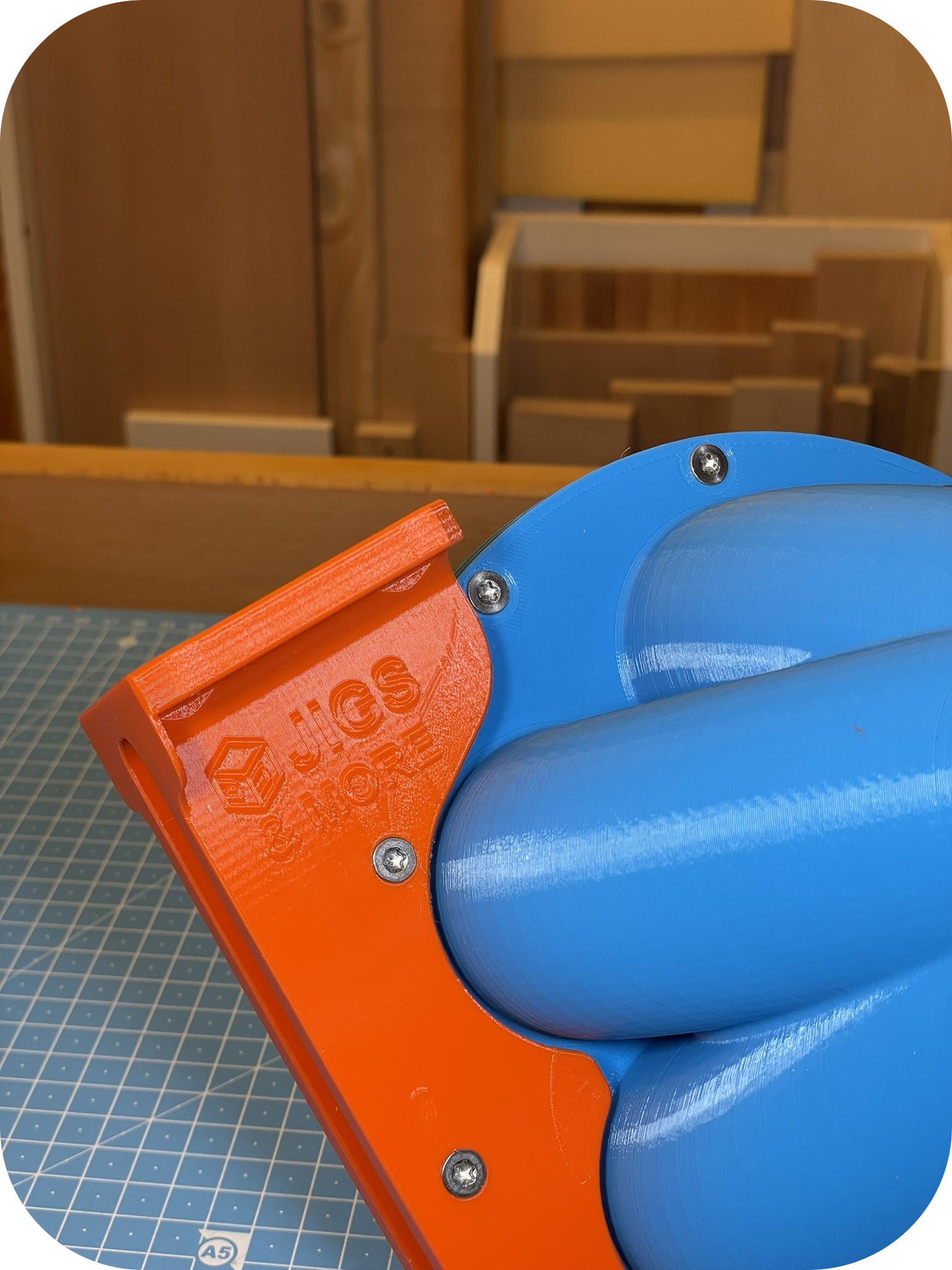 Blastgate in Blau-Orange - Haupthalterung