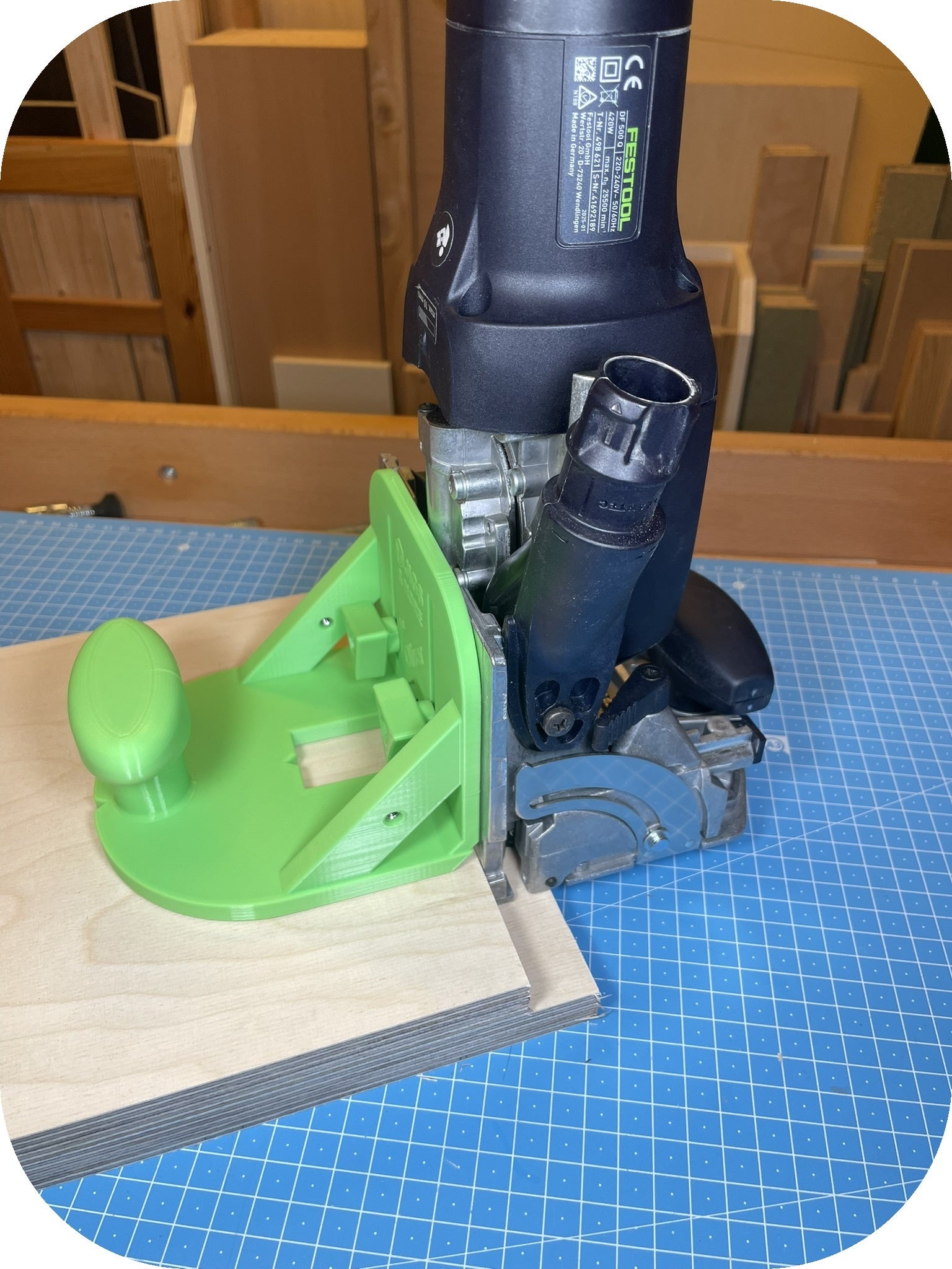 Festool Domino Flansch in Grün mit DF500 - abgesenkt