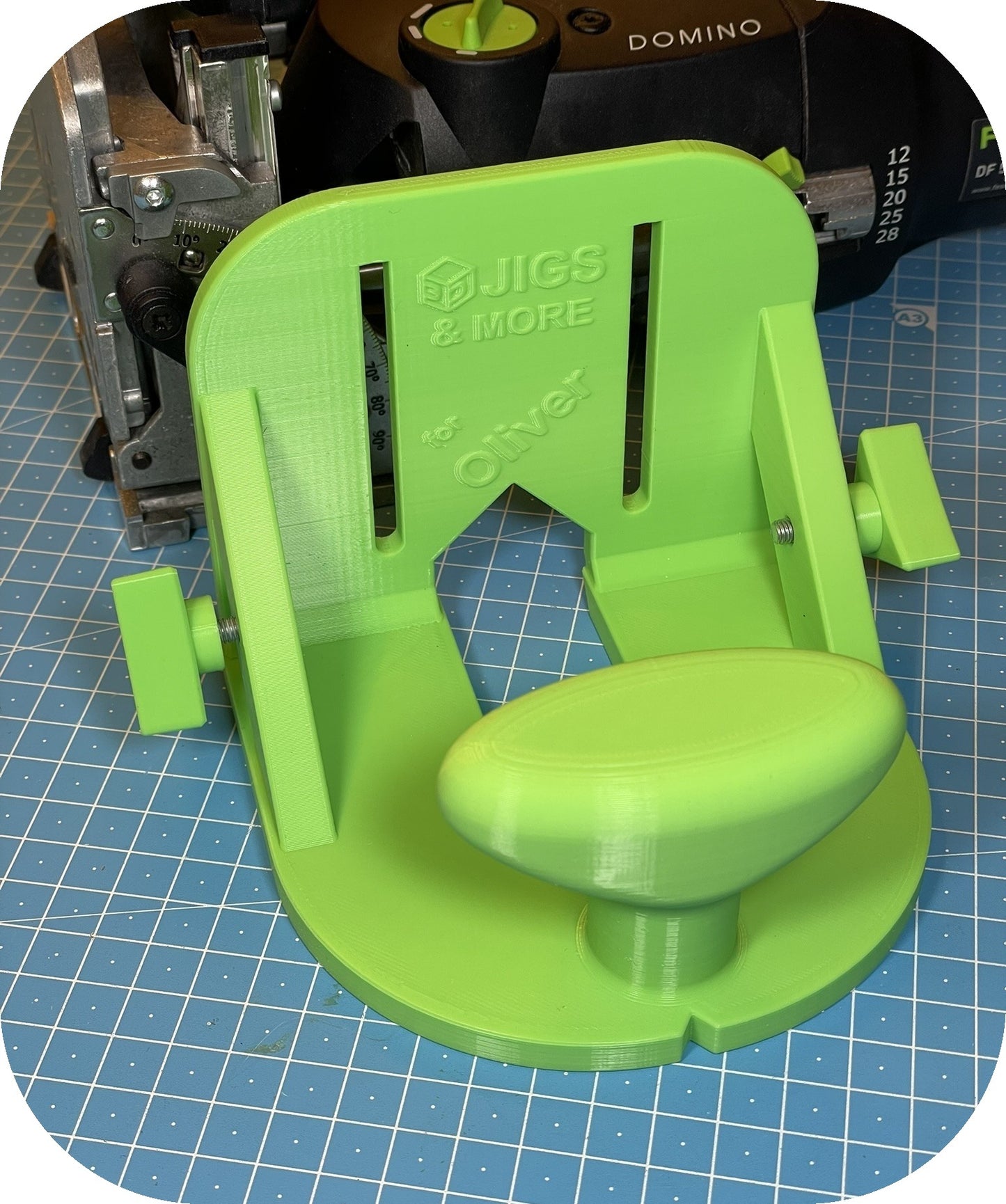 Festool Domino Flansch in Grün mit DF500 - Nahansicht