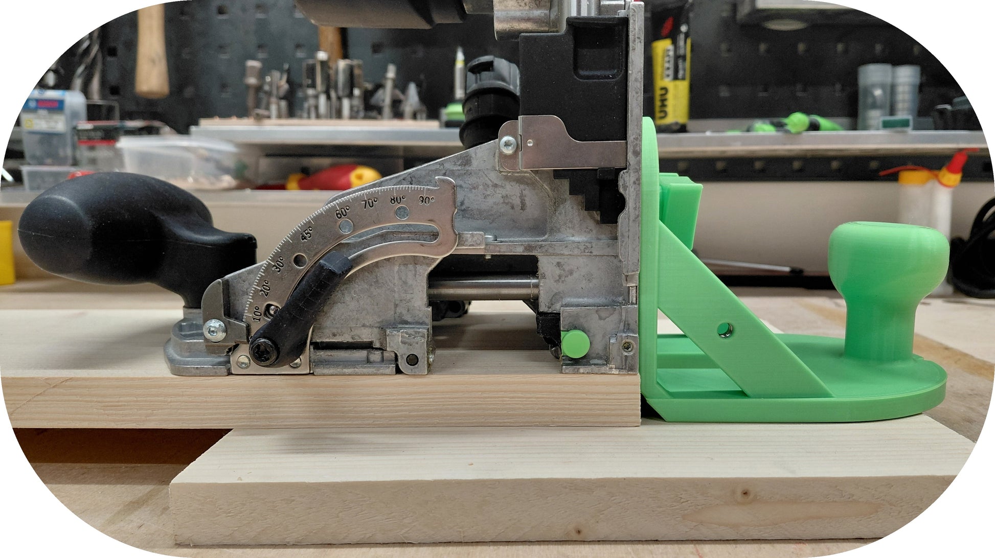 Festool Domino Flansch in Grün mit DF700 - angehoben