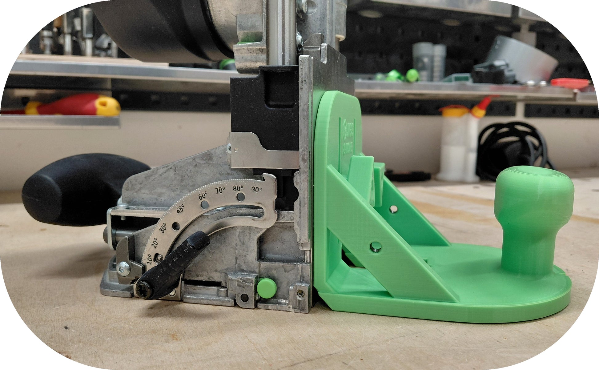 Festool Domino Flansch in Grün mit DF700 - Detailansicht
